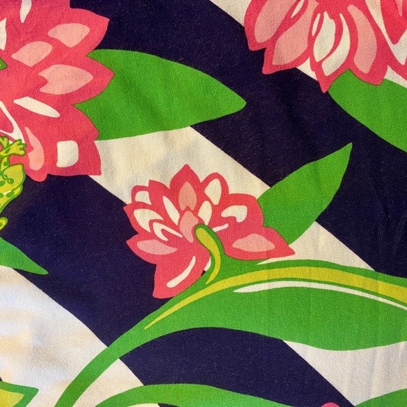 Lilly Pulitzer Dress Knit Stretch Off or On Shoulder Lotus Floral Navy Pink - Picture 6 of 10